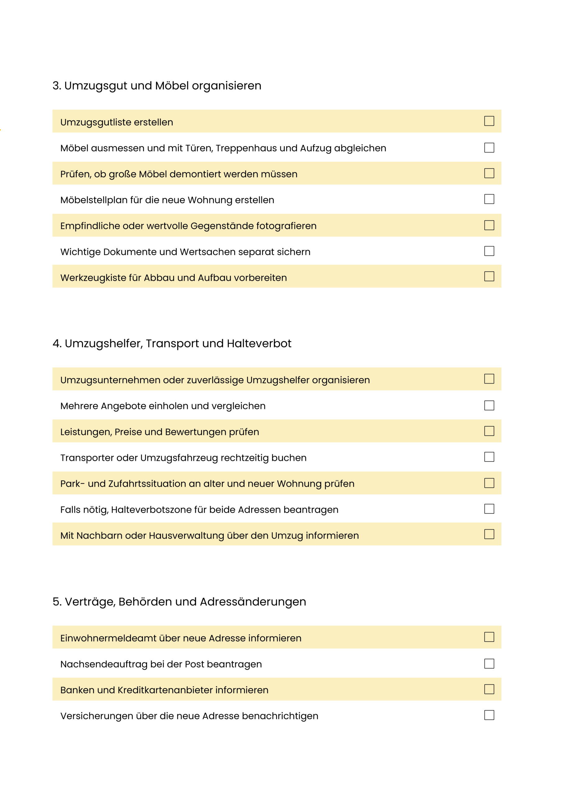 umzug checkliste