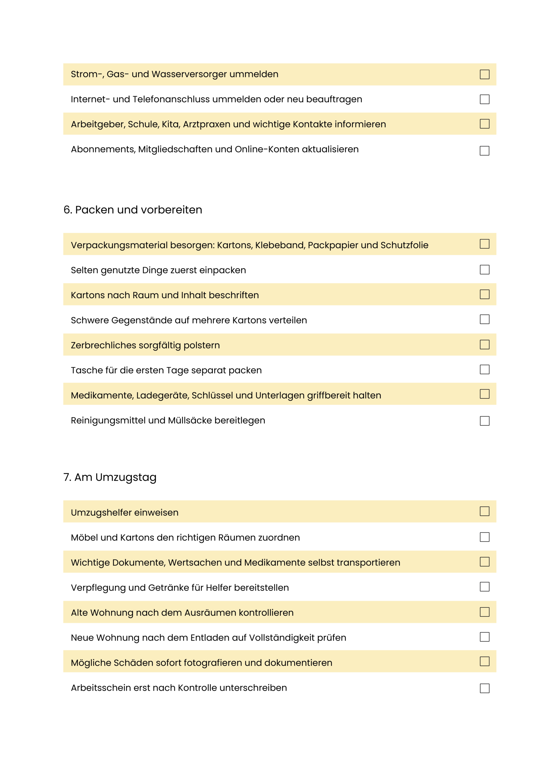 checkliste zum umzug